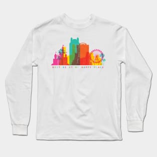 Meet me at my Happy Place. Happiest Place on Earth. Colorful Orlando Theme Park Skyline Long Sleeve T-Shirt